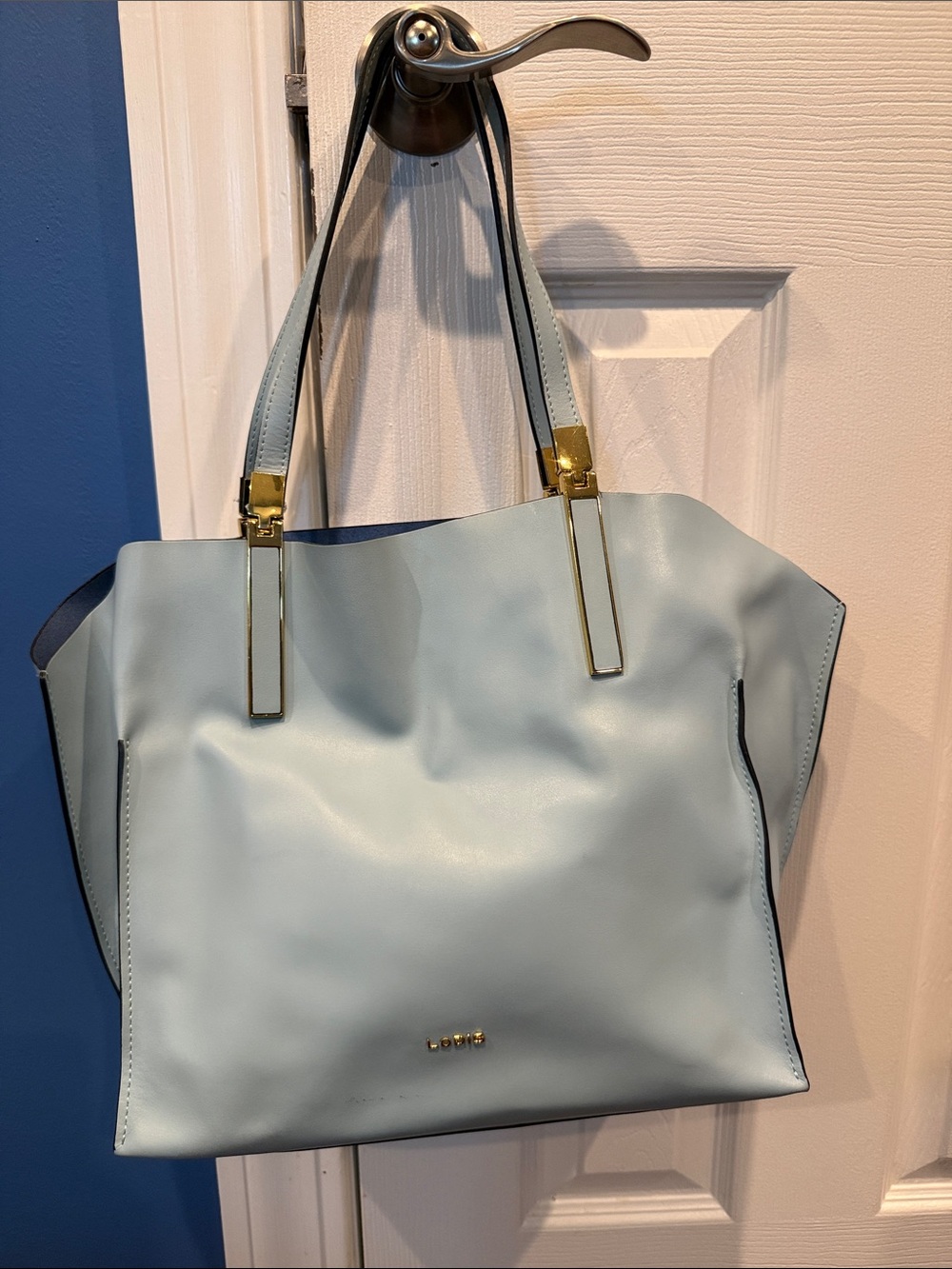 Lodis Pale Blue Tote with Gold Hardware